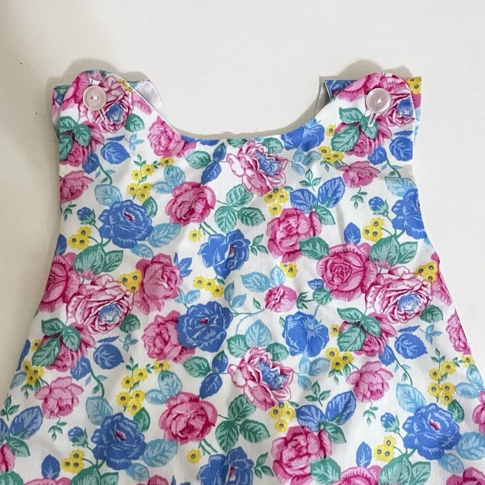Vintage Ruth Scharf Floral Roses Dress and Bloomers 2-Pc Set Girls SZ 24 Months